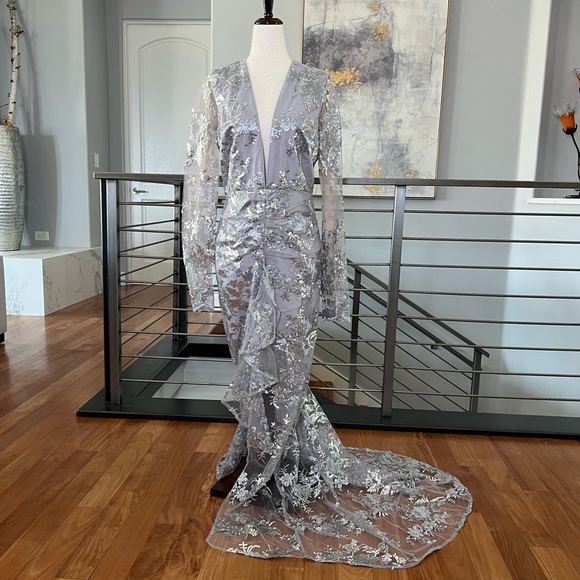 NBD Dresses & Skirts - NWT X by NBD Ice Melts Gown in Silver